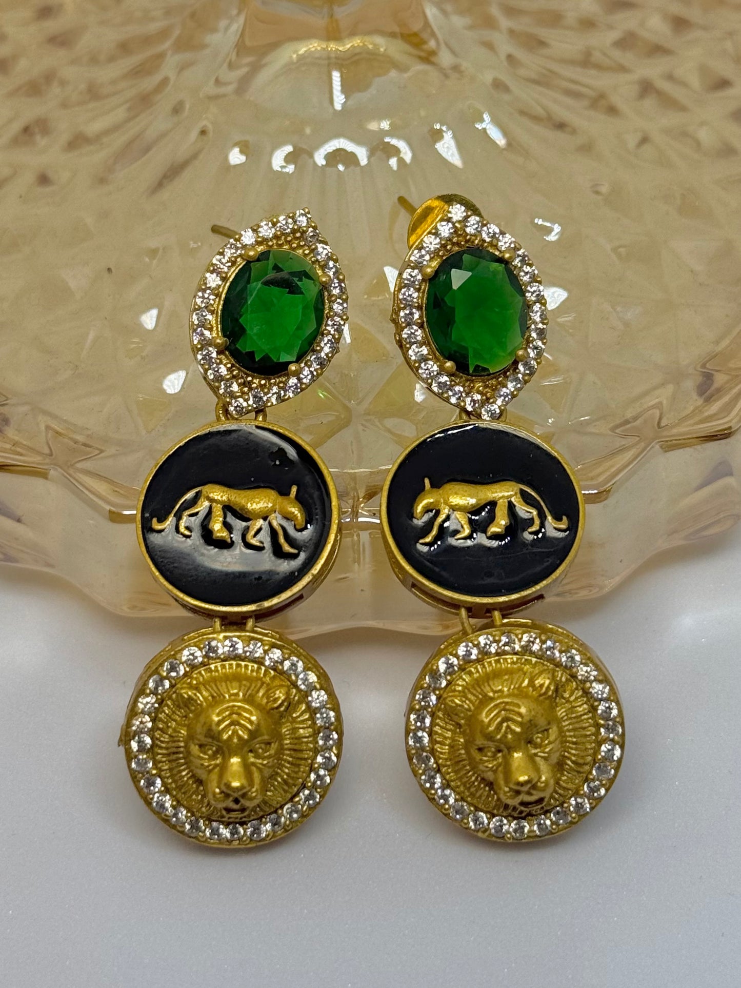 Sabyasachi Inspired Earrings - Emerald / Diamanté