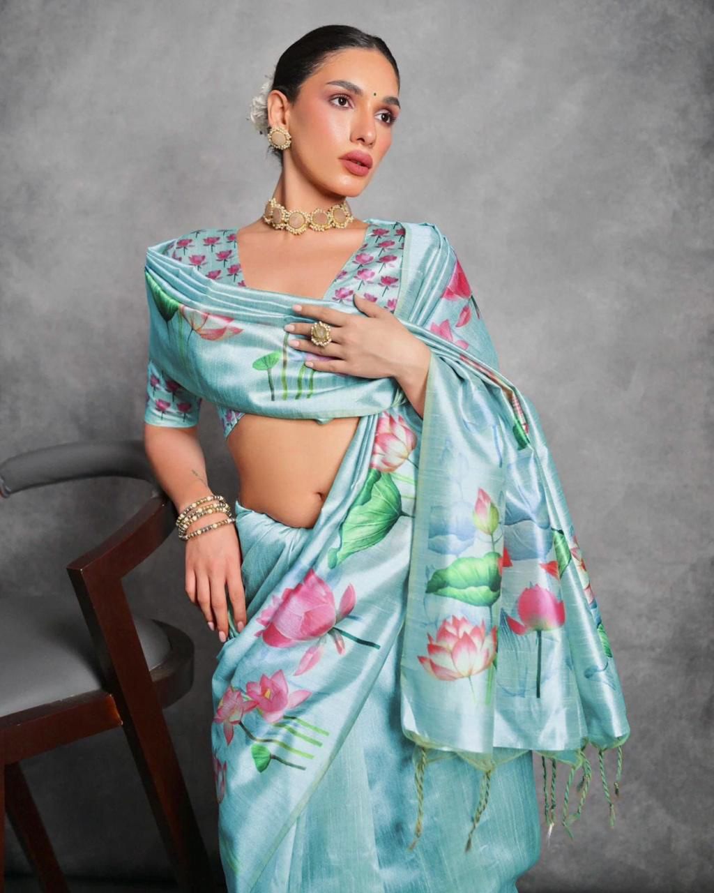 Aqua Lotus Saree