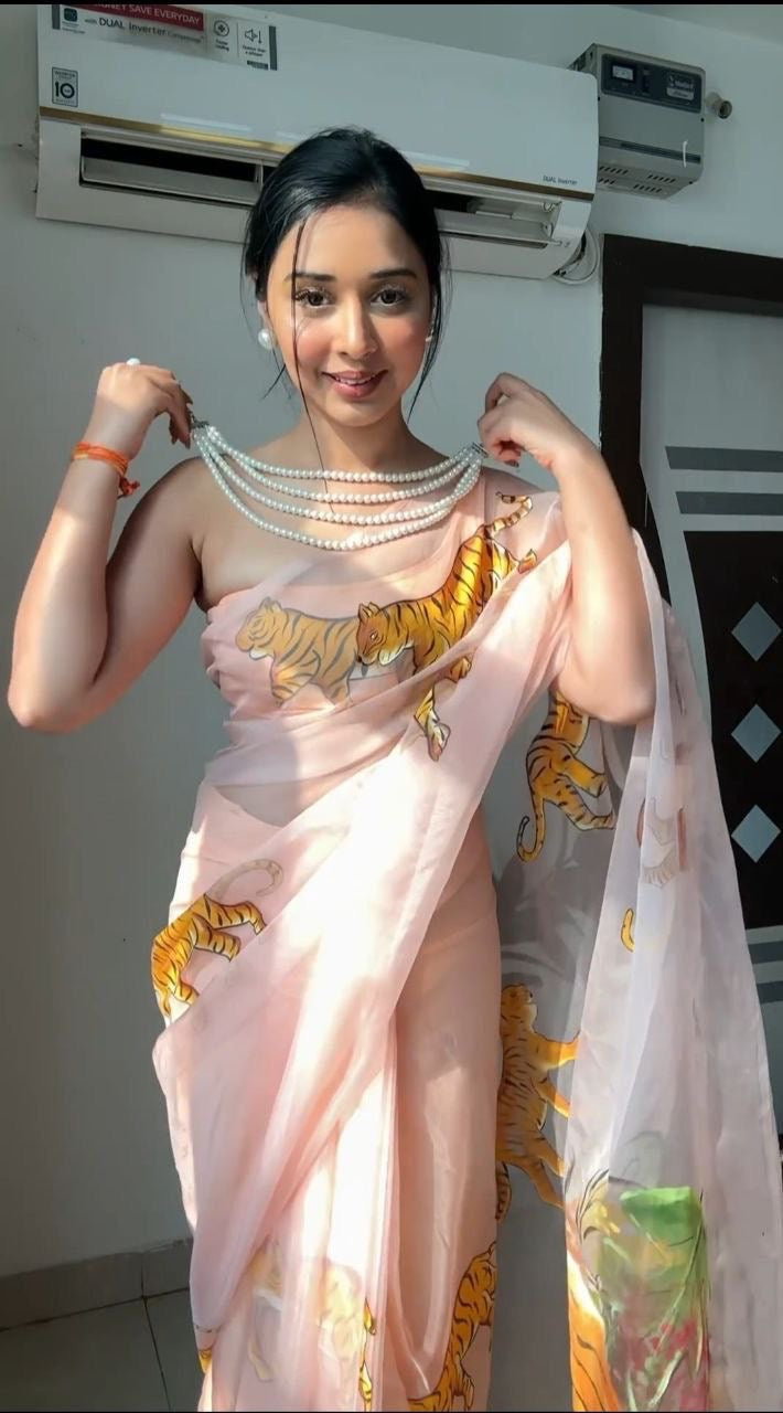 Pink Leopard Saree