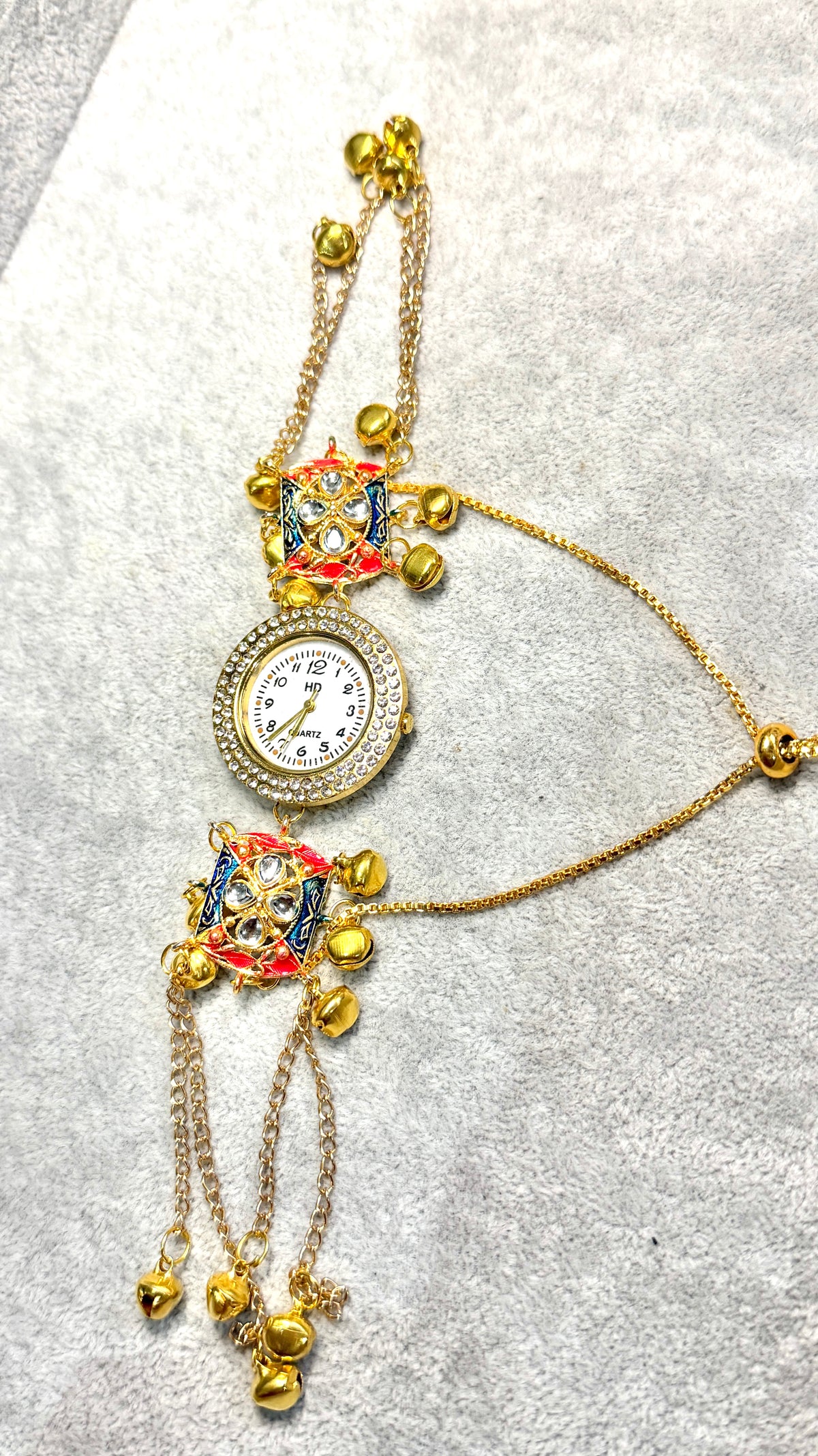 Kundan Desi Watch - Red & Emerald