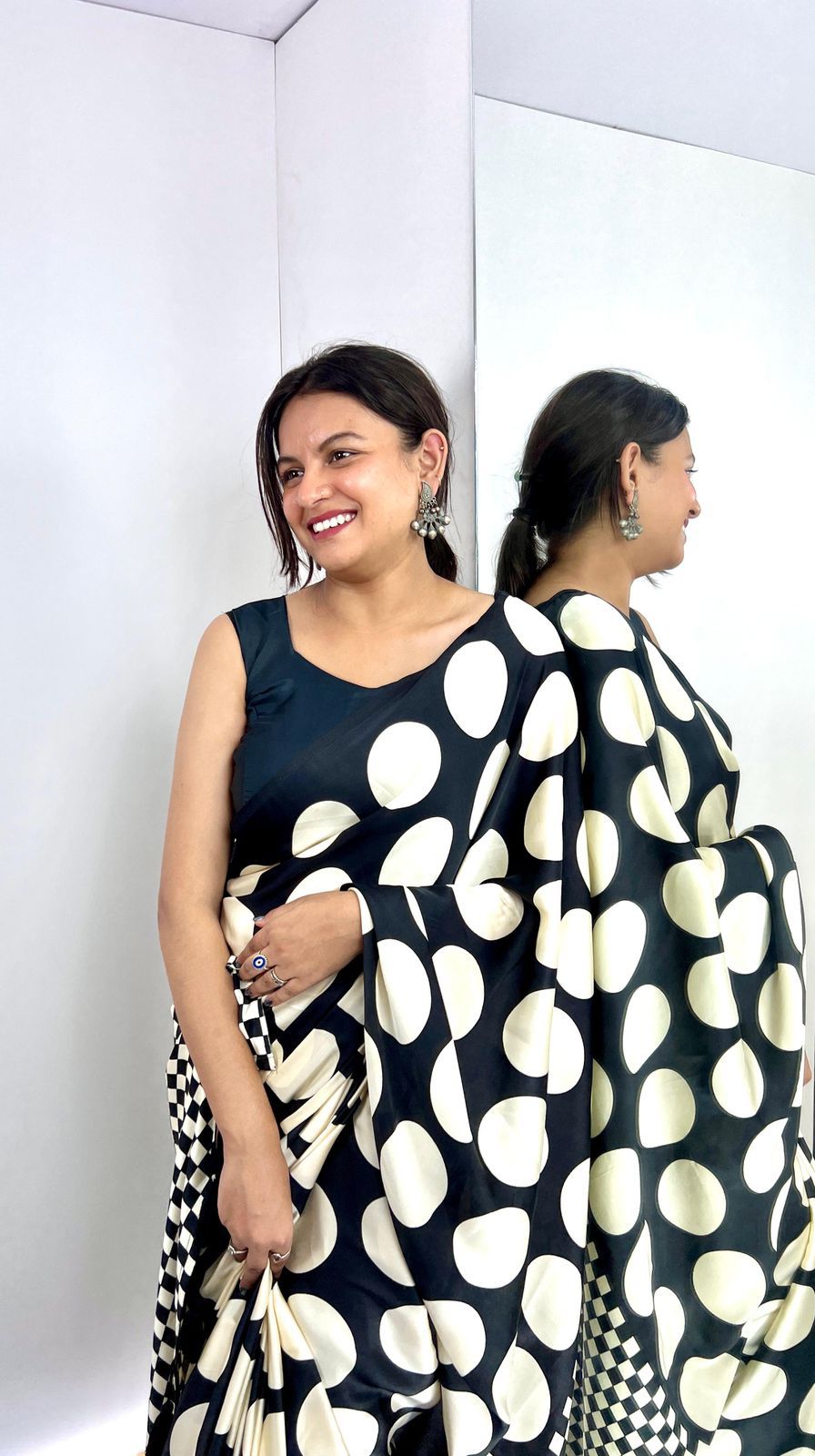 Black & White Polka Dot Saree