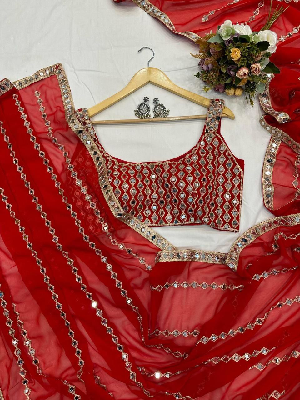Red Mirror Saree