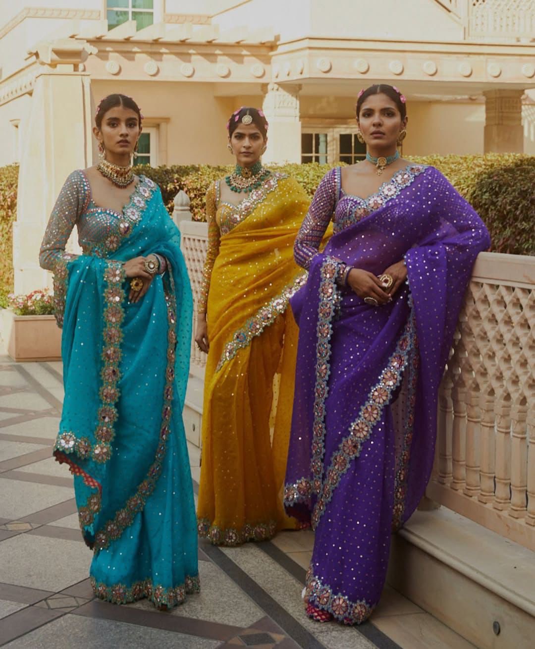 Mirror Saree & Blouse Set - Aubergine