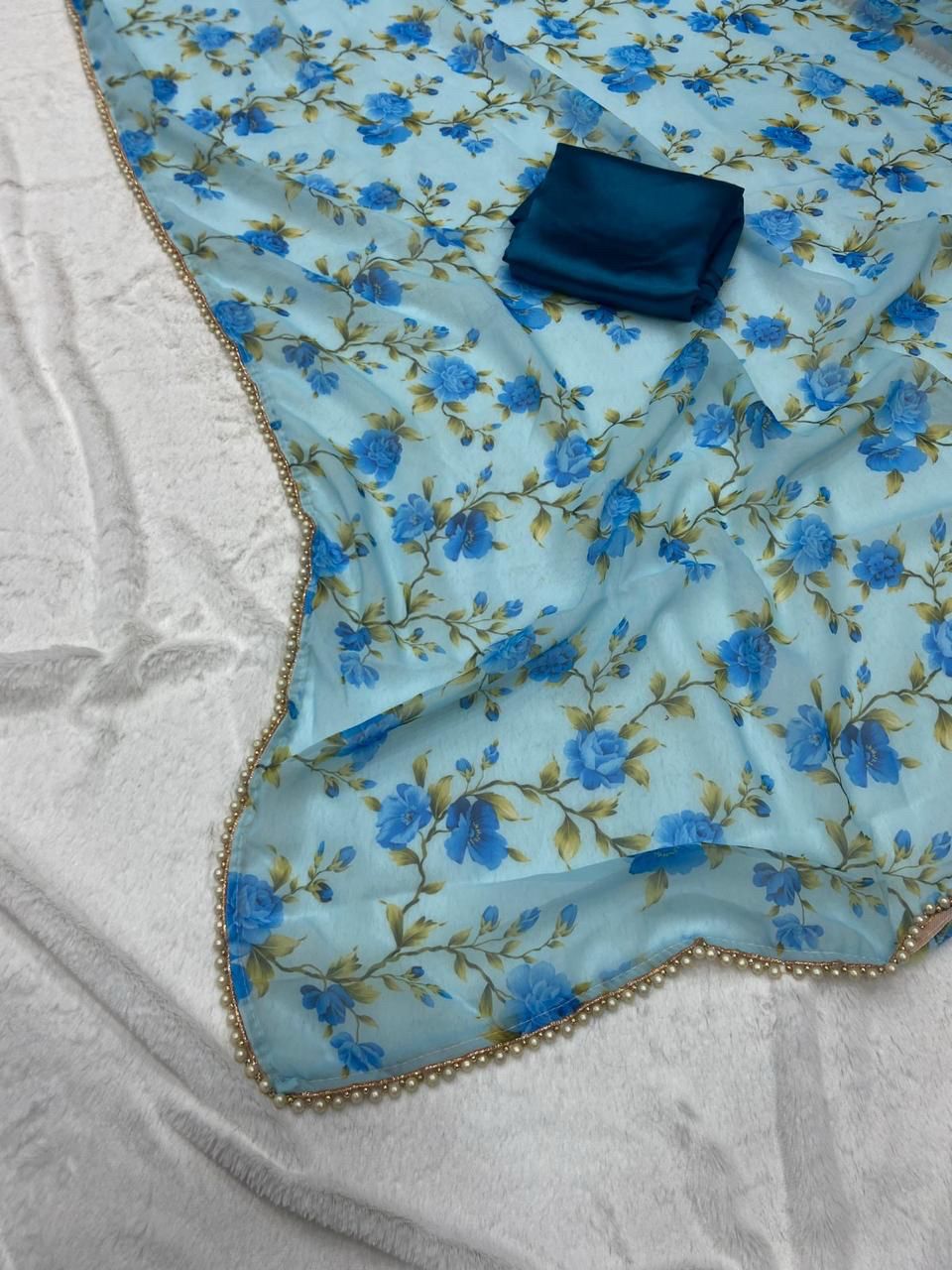 Azure Bloom Pearl Saree