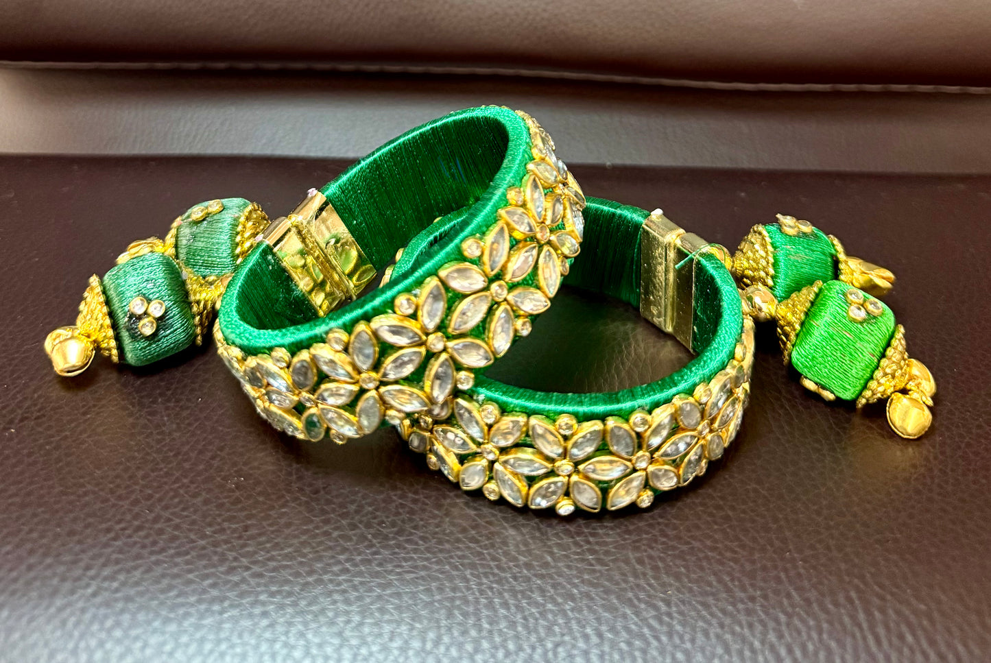 Mirror Clip On Bangles - Green