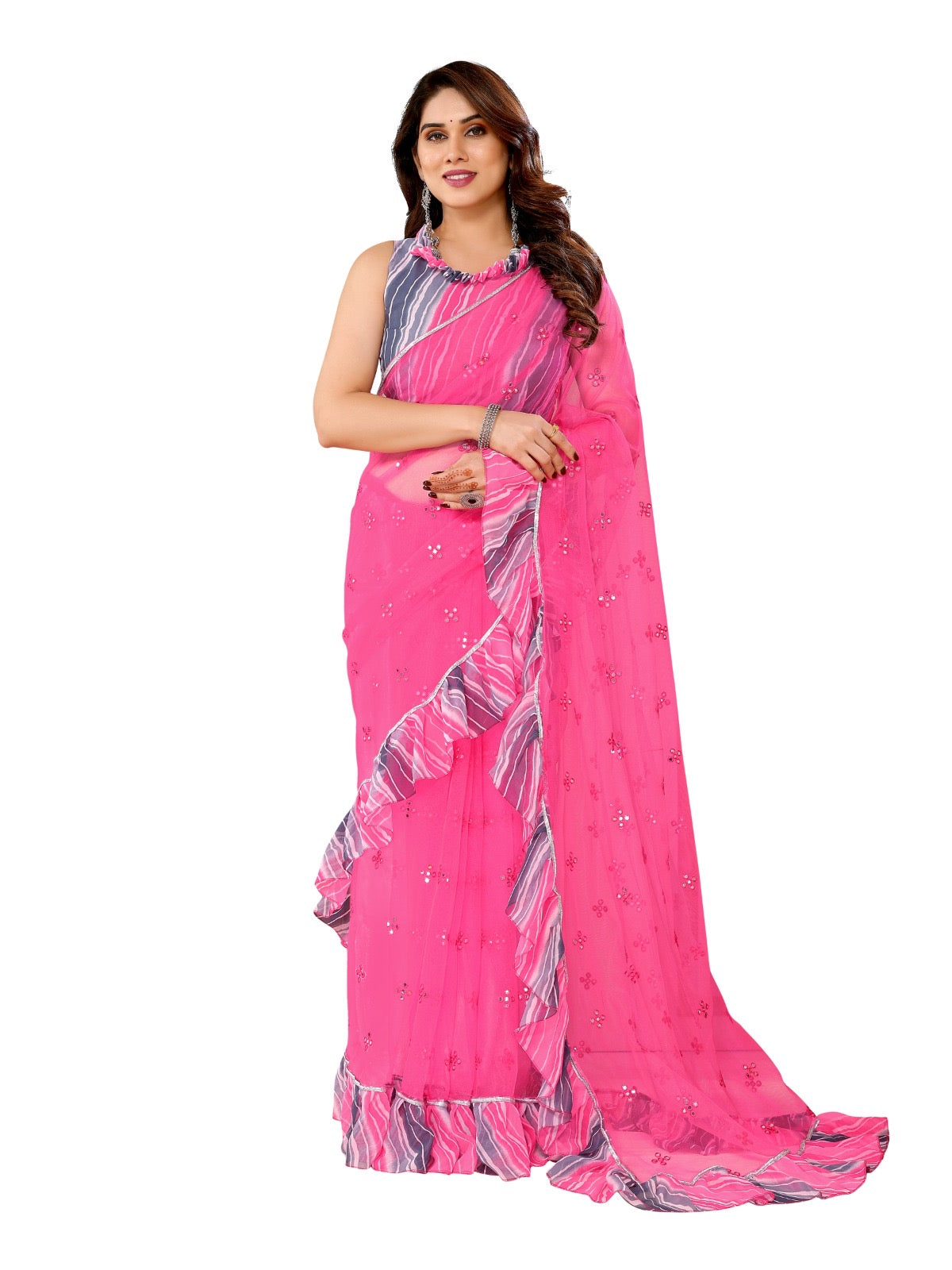 Pink Mirror Ruffle Dreams Saree