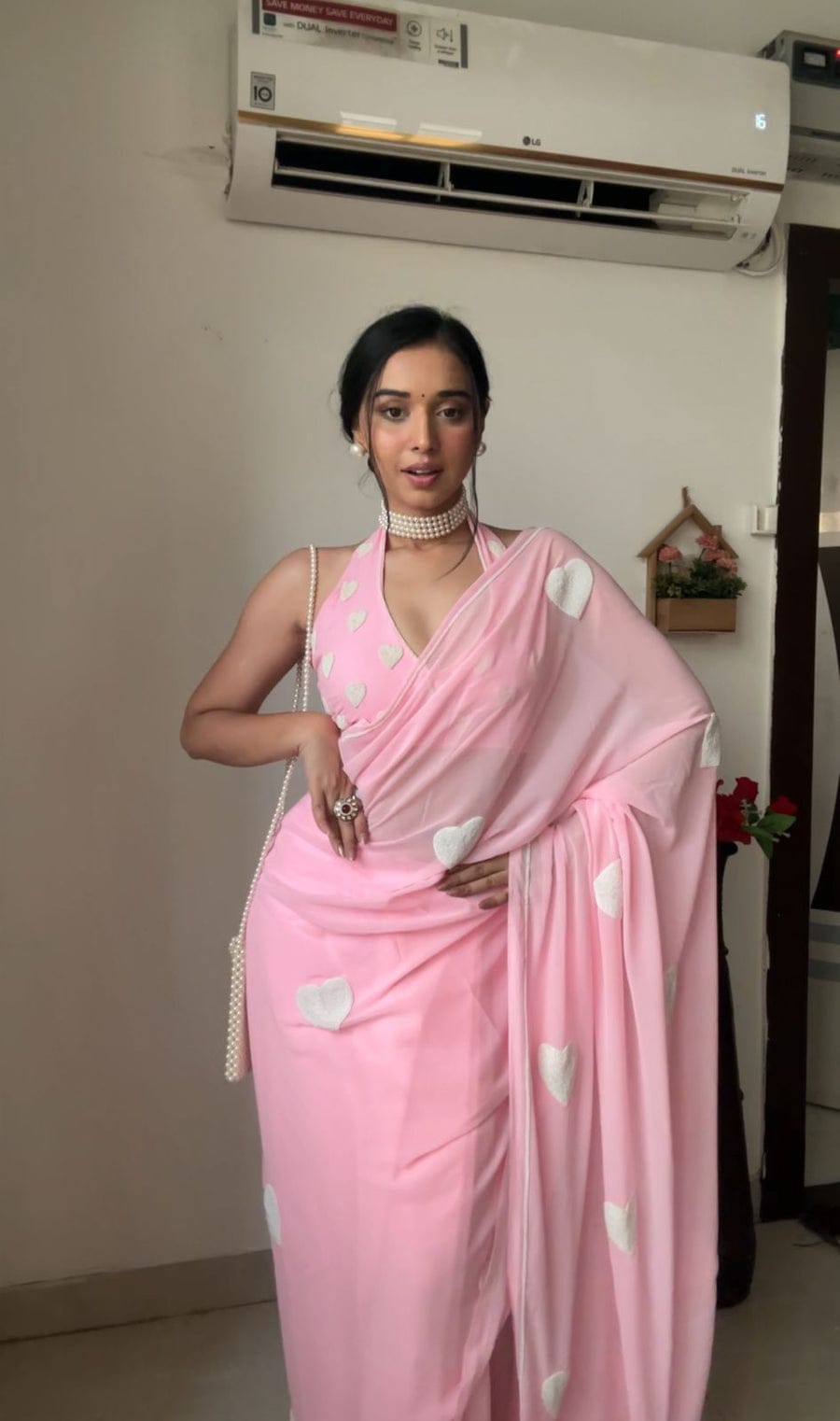 Pink & White Heart Saree