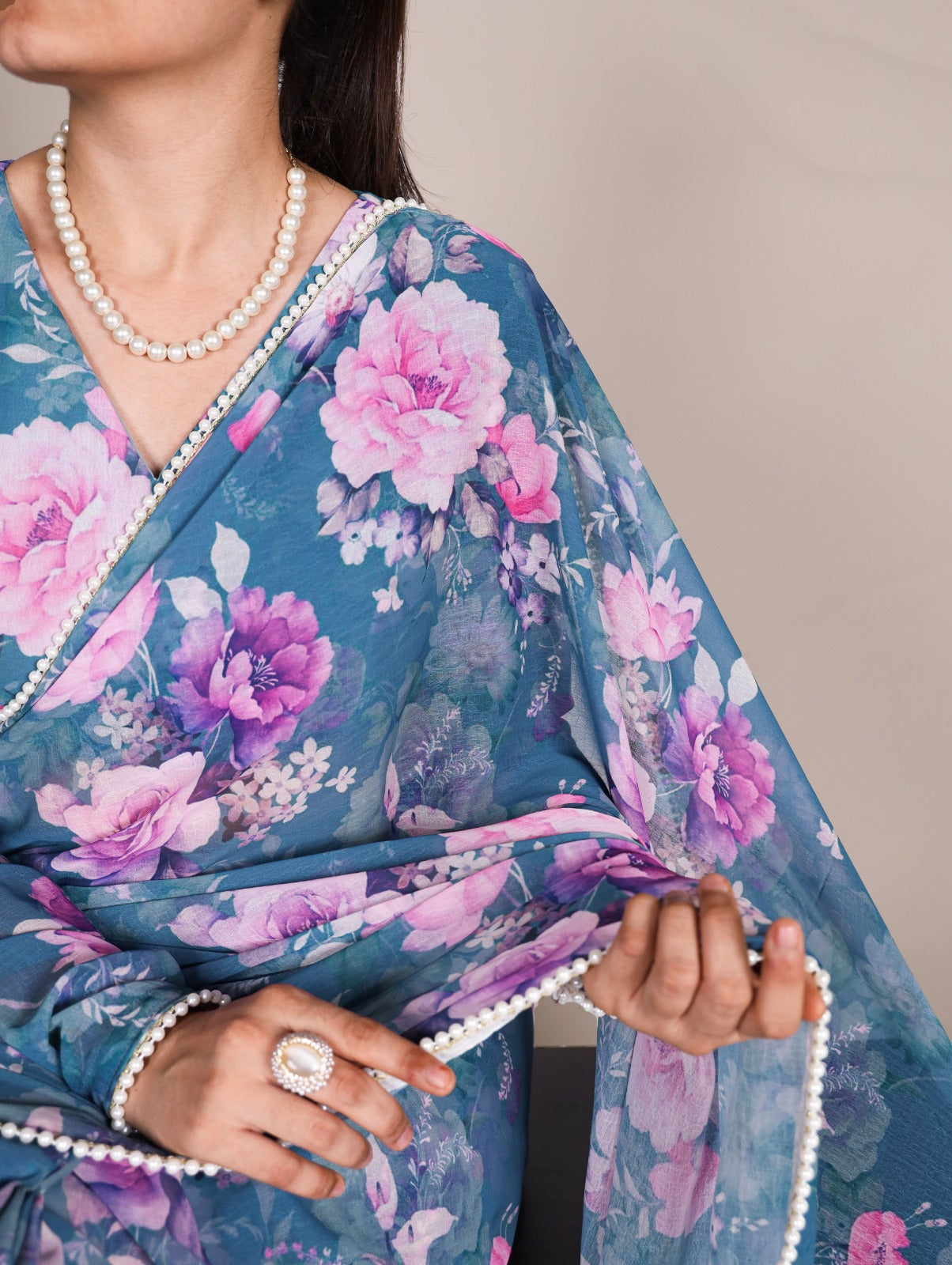 Floral Pearl Saree