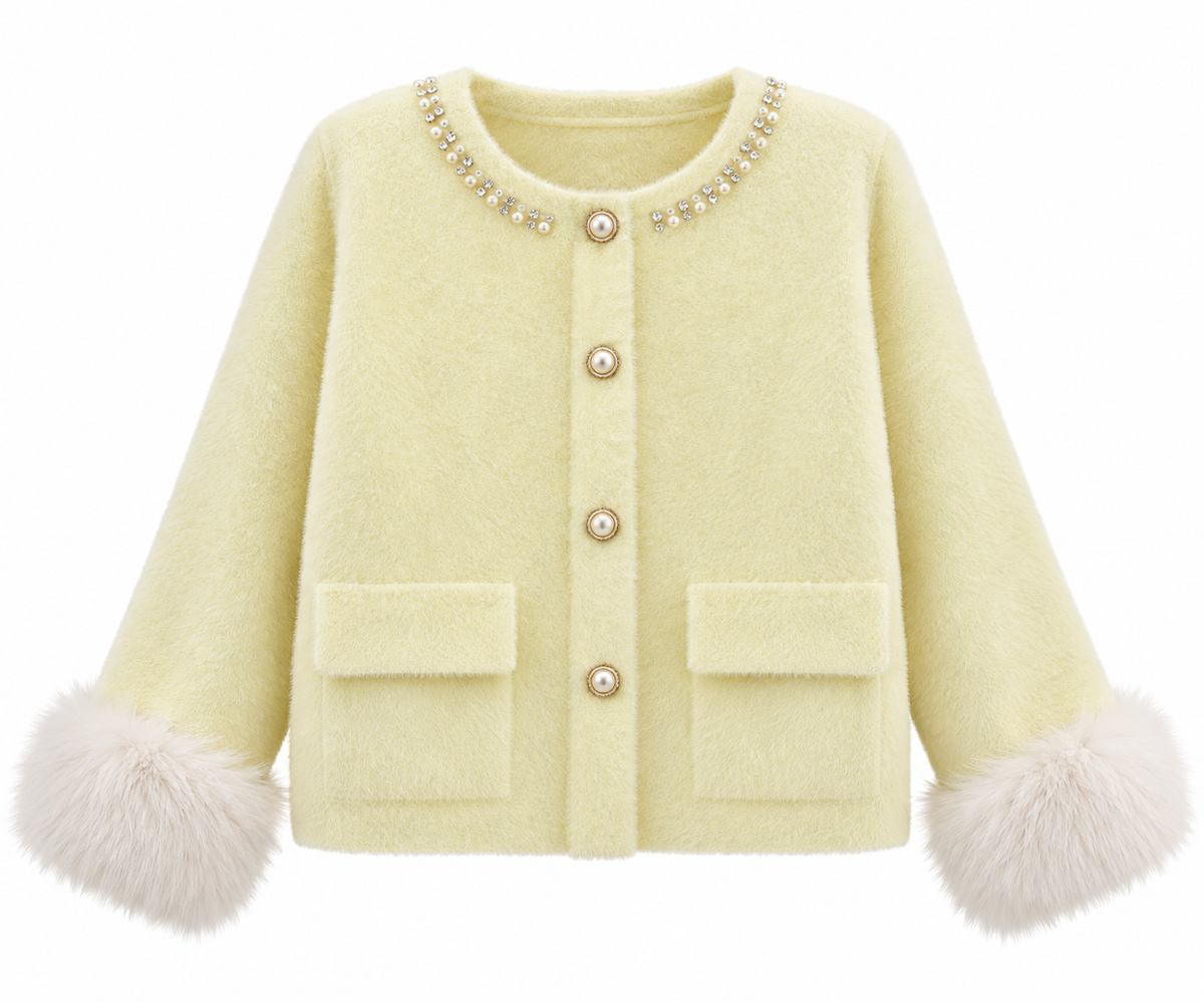 Butter Yellow Faux Fur Cardigan