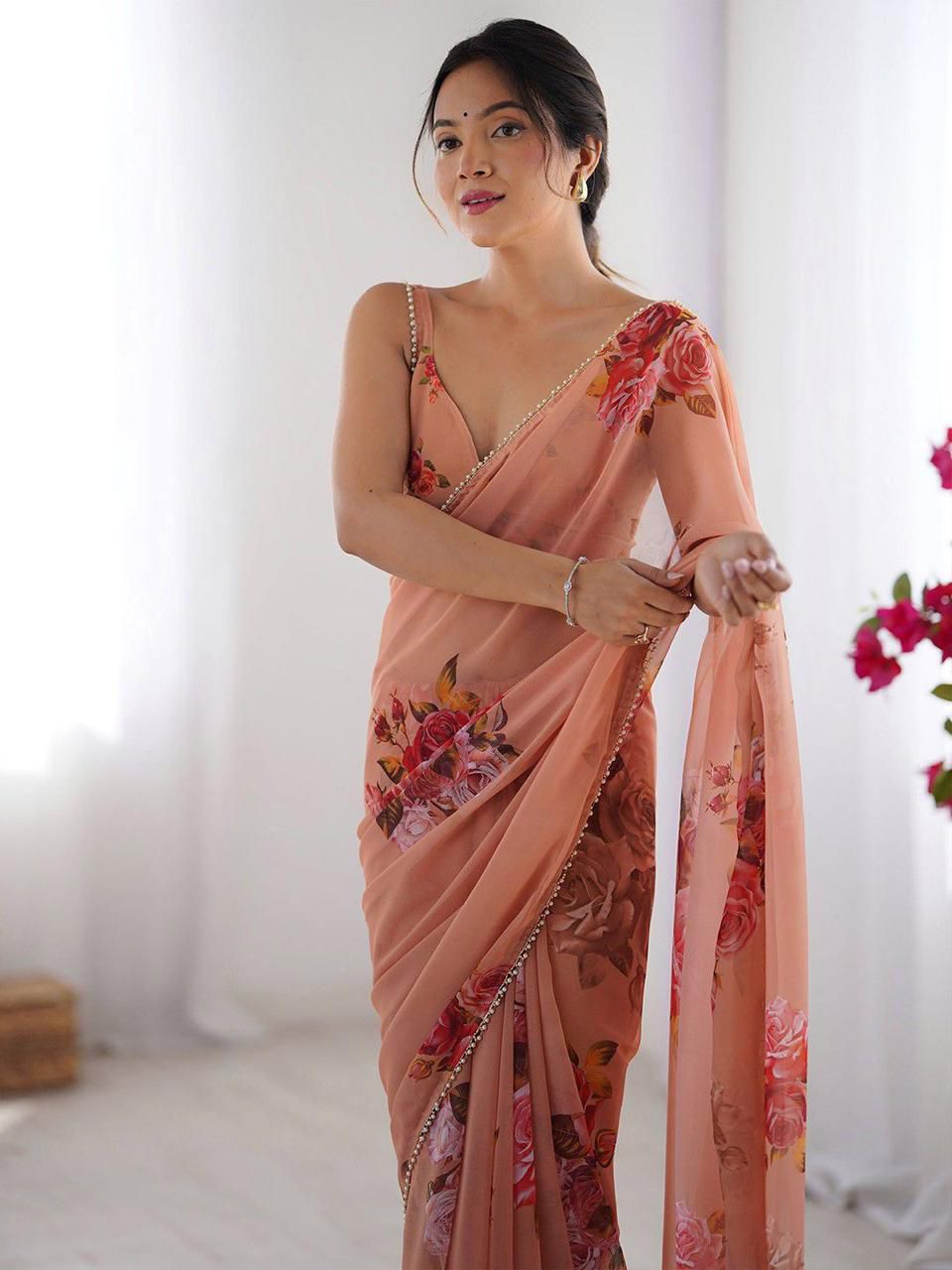 Floral Pearl Saree - Sugar & Spice