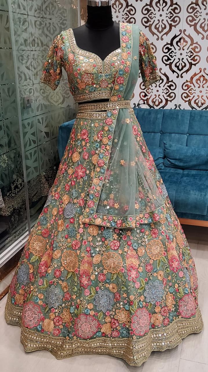 Mint Floral Designer Lehenga