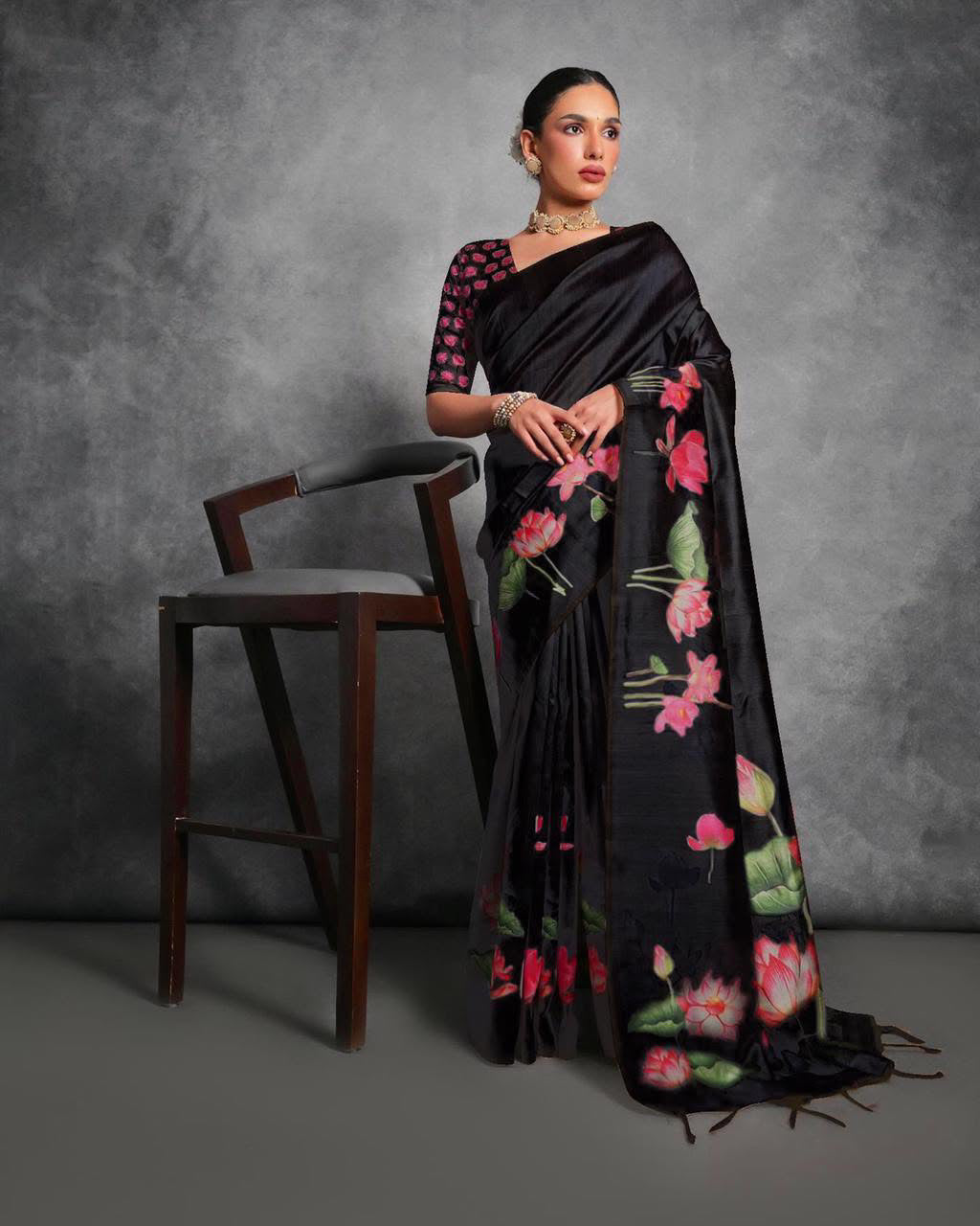 Midnight Lotus Saree