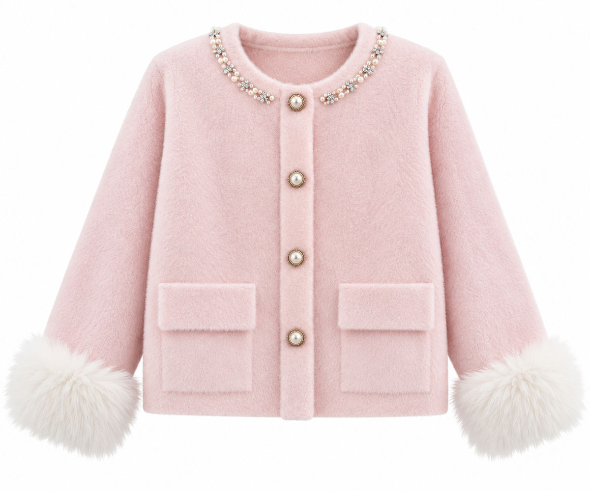 Baby Pink Faux Fur Cardigan