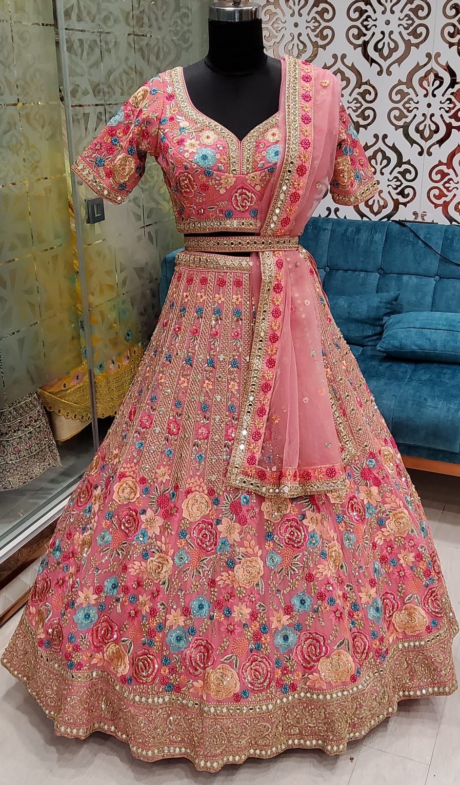 Pink Floral Lehenga