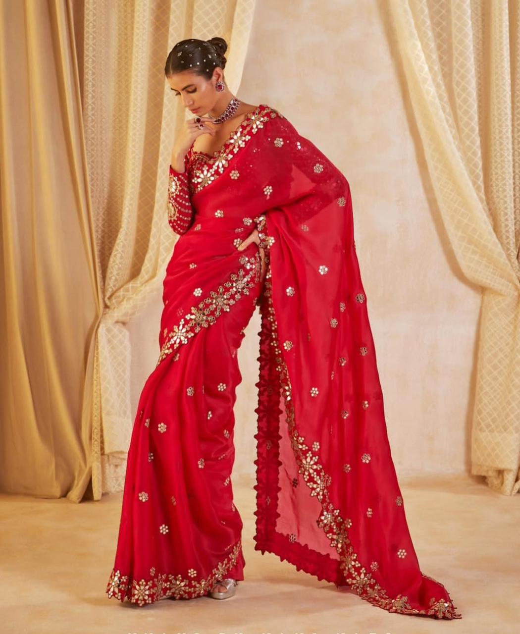 Designer Inspired Red Saree & Blouse