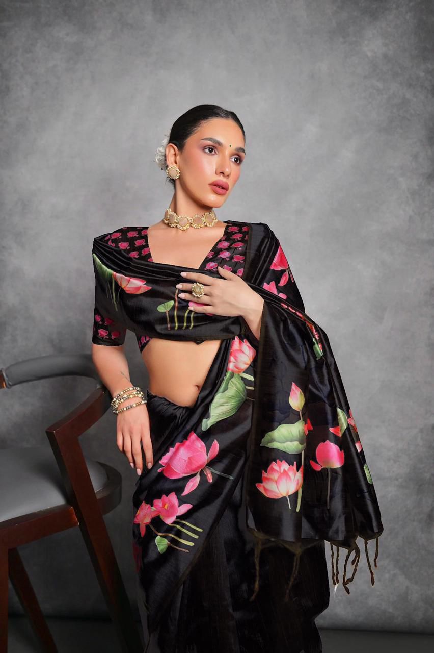 Midnight Lotus Saree