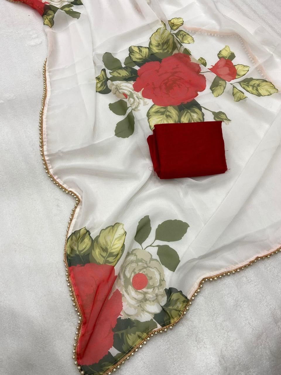 Ivory Rosé Pearl Floral Saree