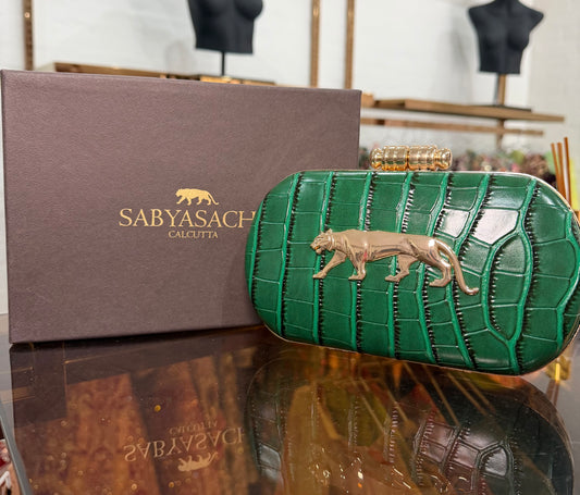 Sabyasachi Inspired Croc Clutch Bag - Emerald