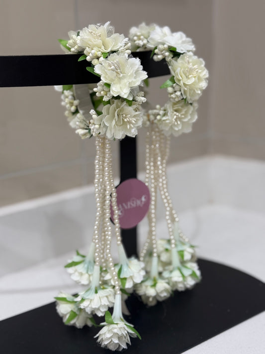 White Floral Tassel Bangles