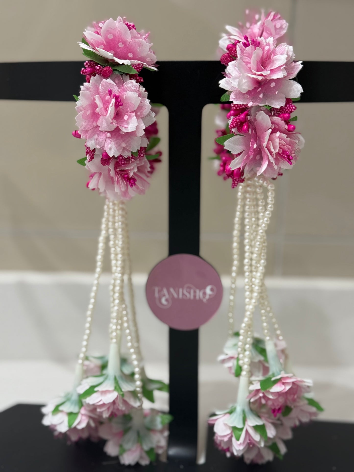 Pink Floral Tassel Bangles