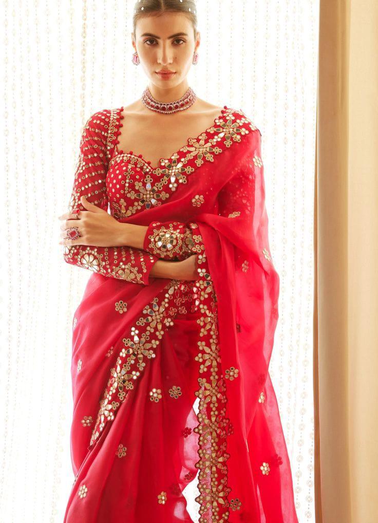 Designer Inspired Red Saree & Blouse