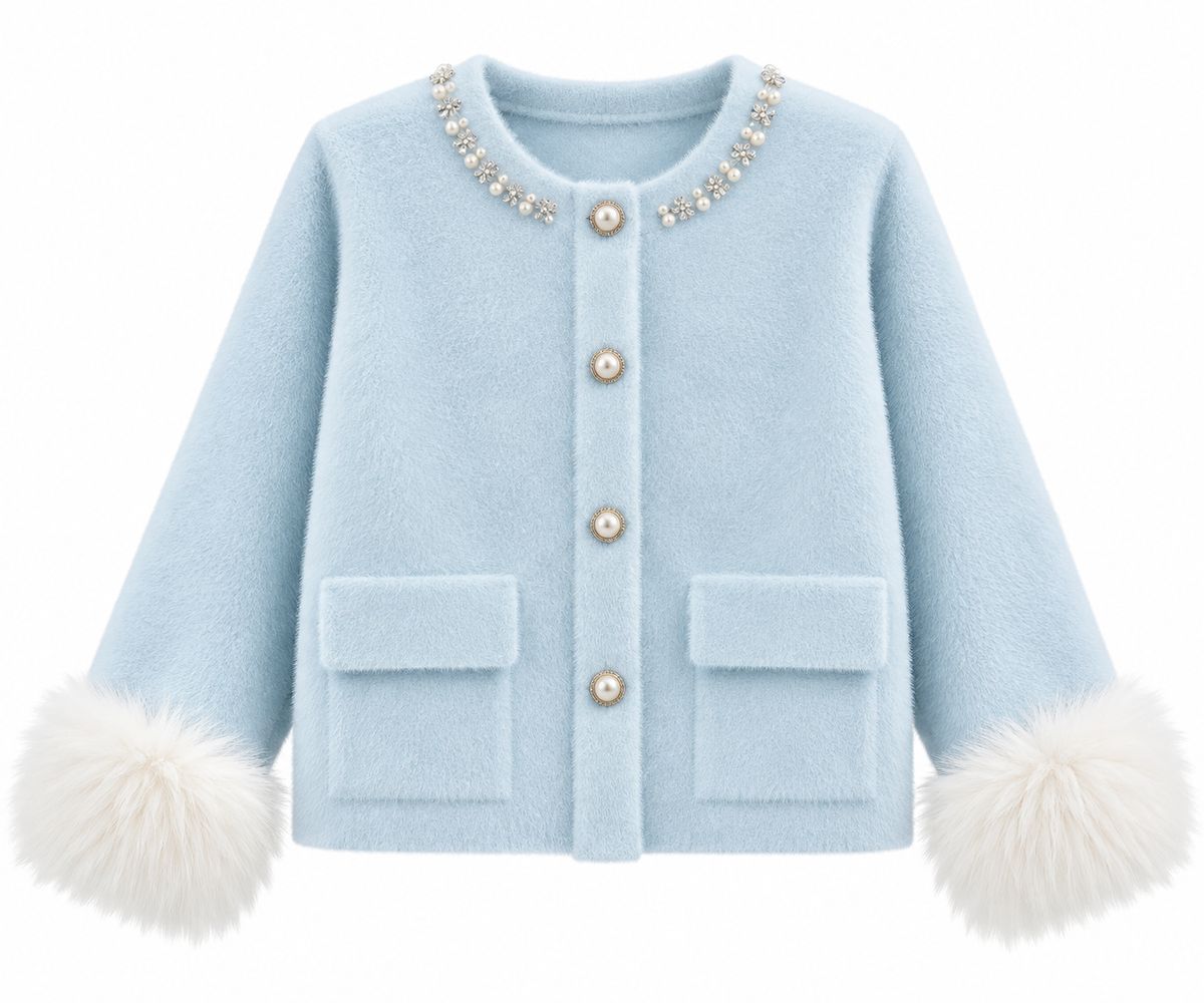 Baby Blue Faux Fur Cardigan