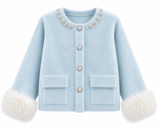 Baby Blue Faux Fur Cardigan