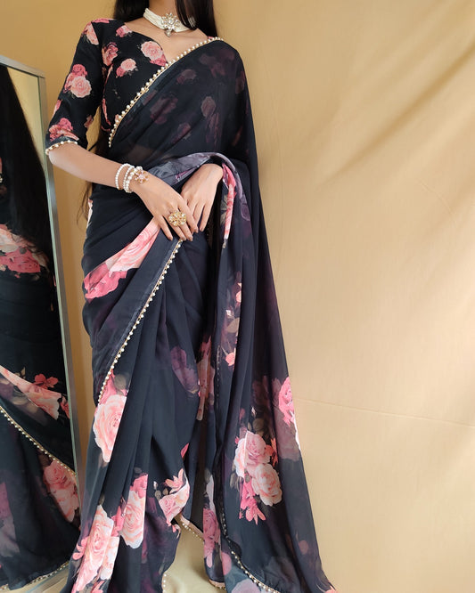 Black Floral Saree