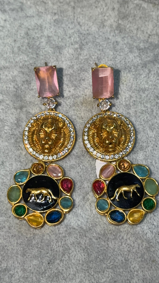 Sabyasachi Inspired Earrings - Rose Pink/Multicolour