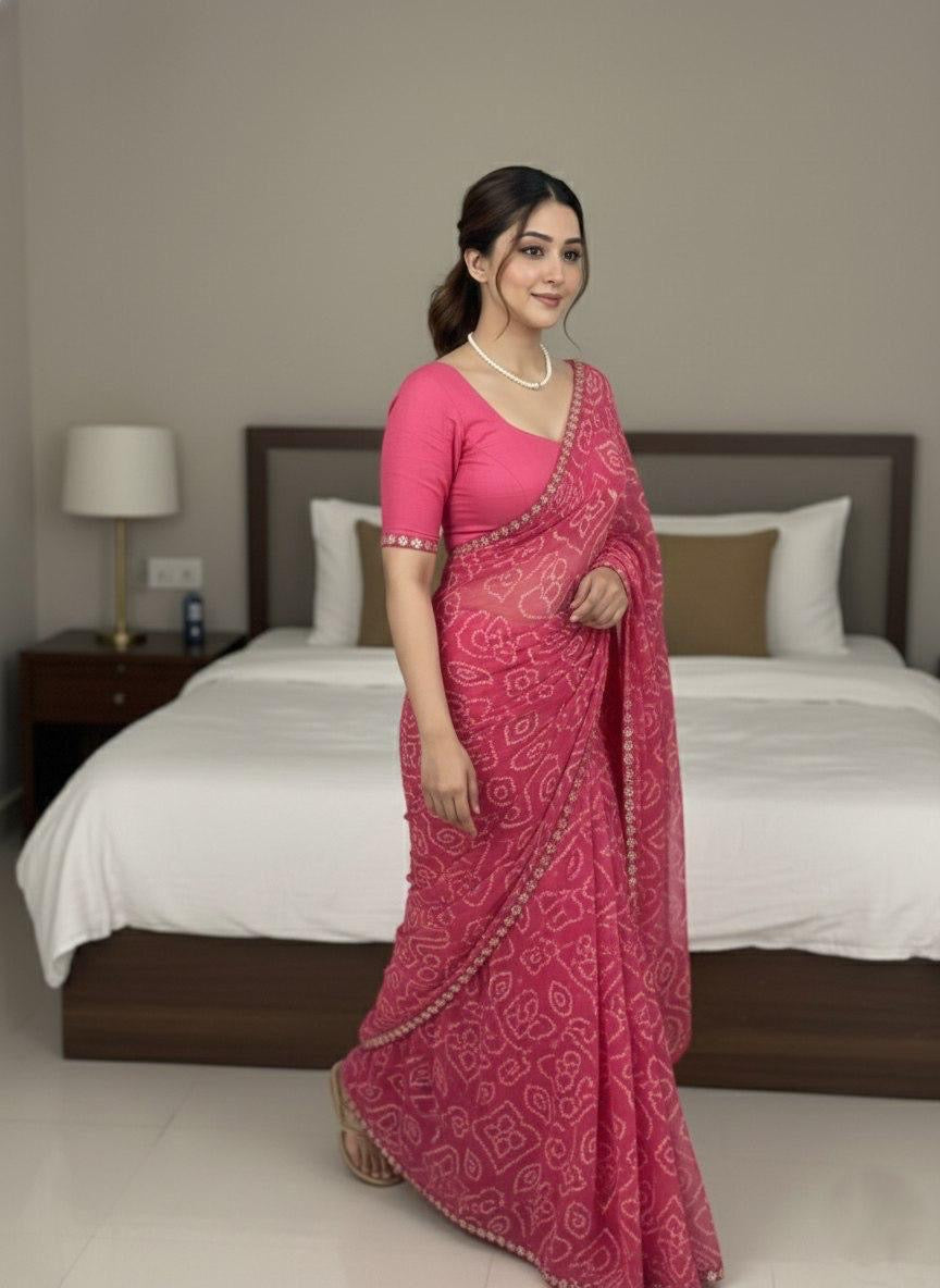 Pink Bandani Saree