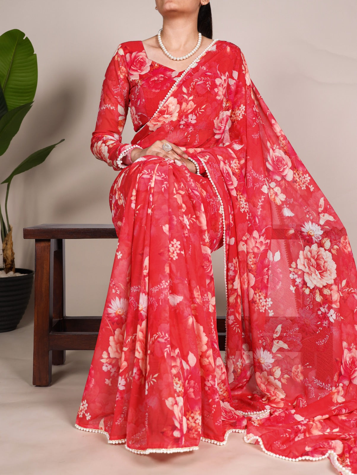 Tangerine Floral Saree