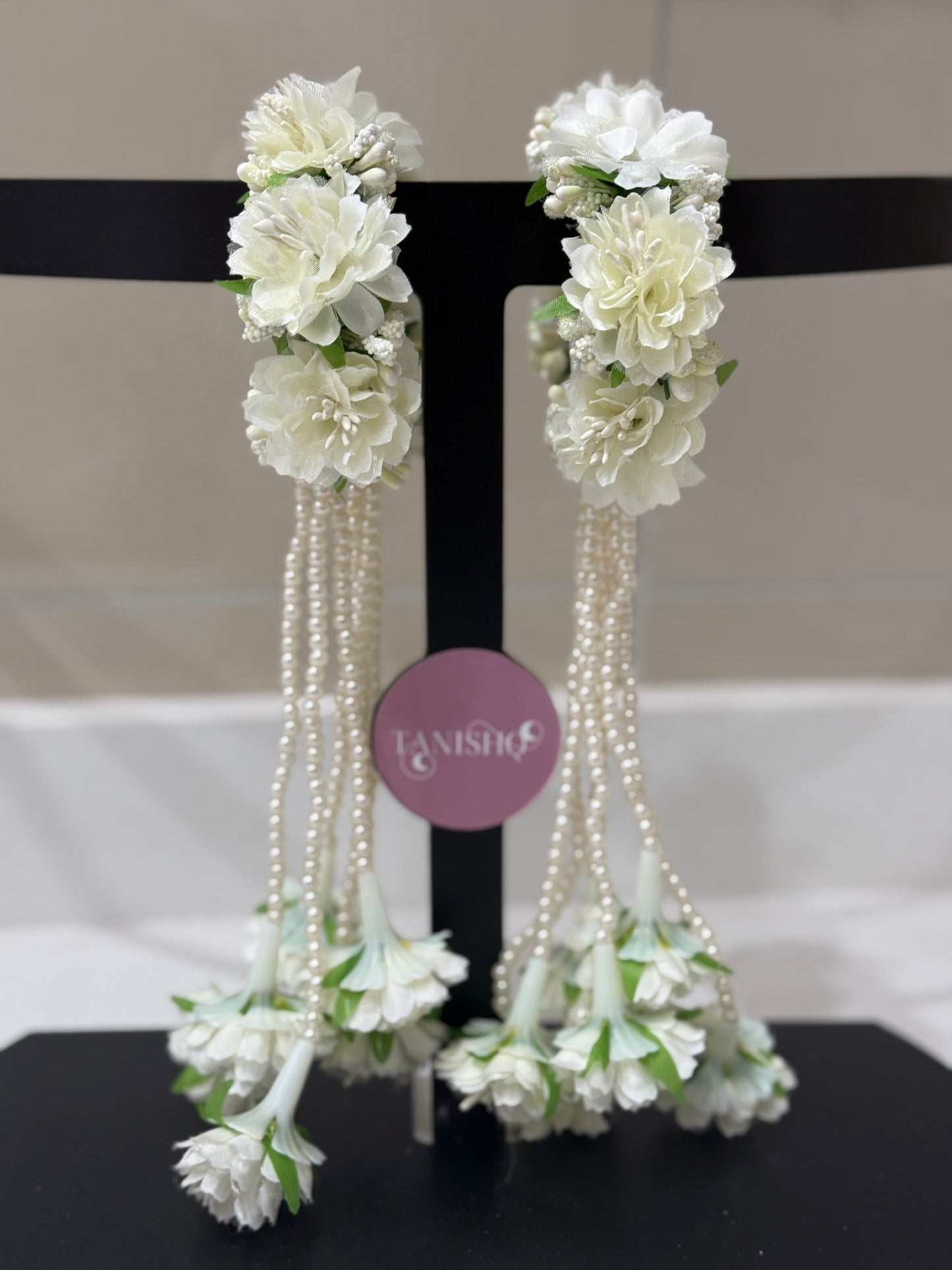 White Floral Tassel Bangles