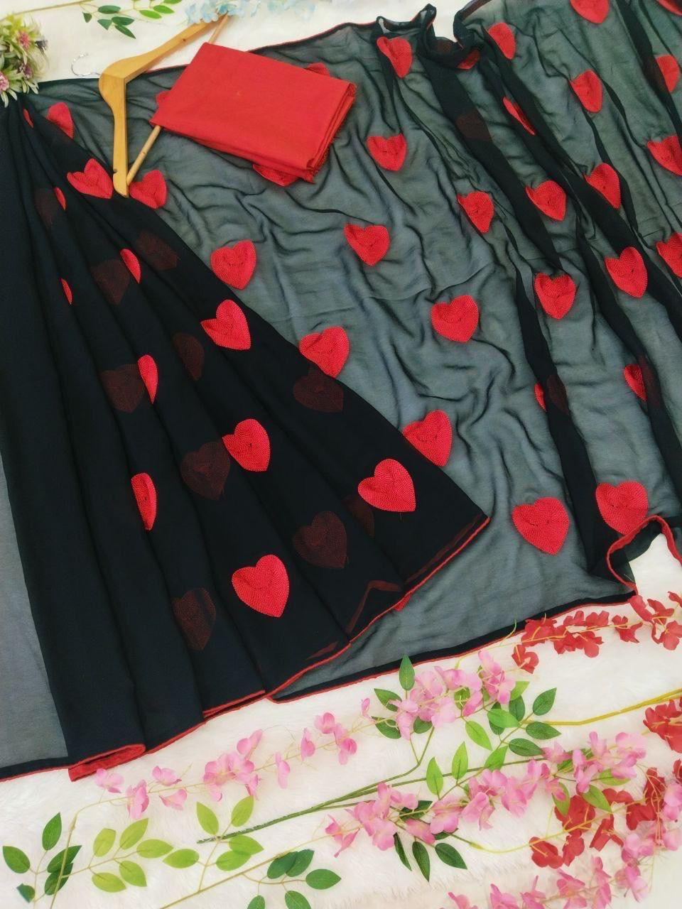 Black & Red Heart Saree