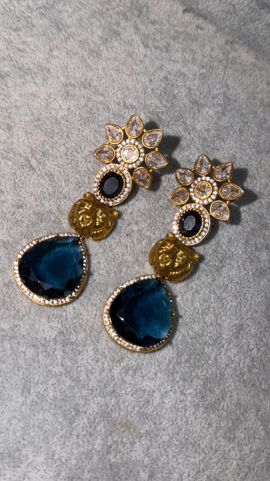 Sabyasachi Inspired Long Earrings - Deep Blue