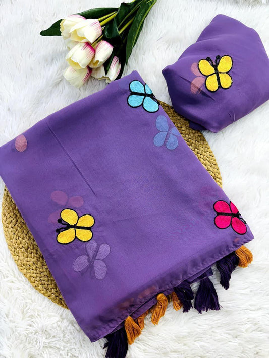 Butterfly Saree - Dark Aubergine