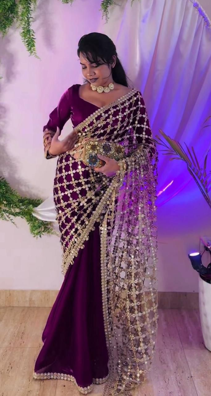 Viral Net Mirror Work Saree
