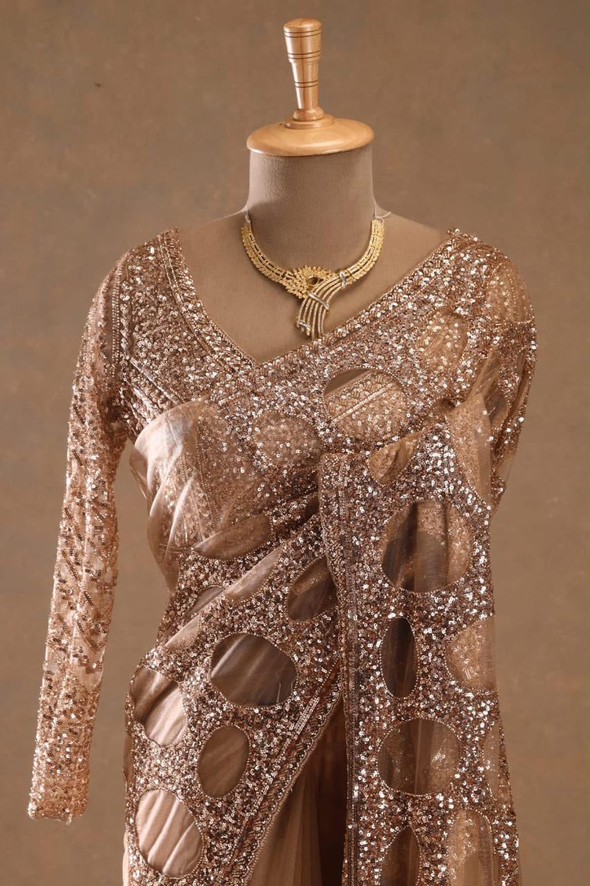 Designer Gold Sequin Saree