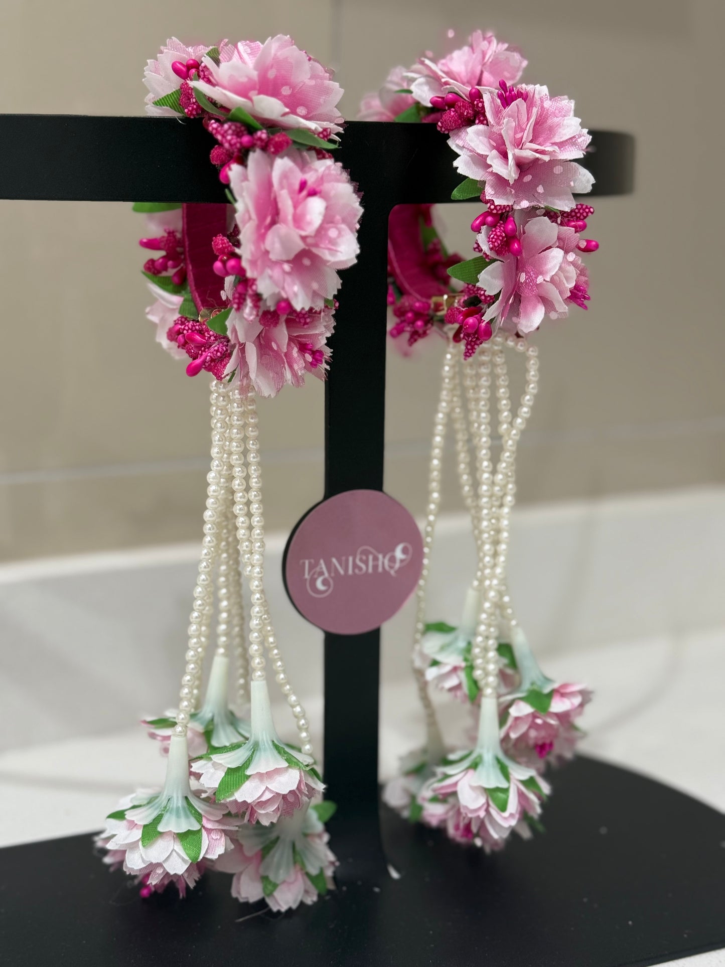 Pink Floral Tassel Bangles