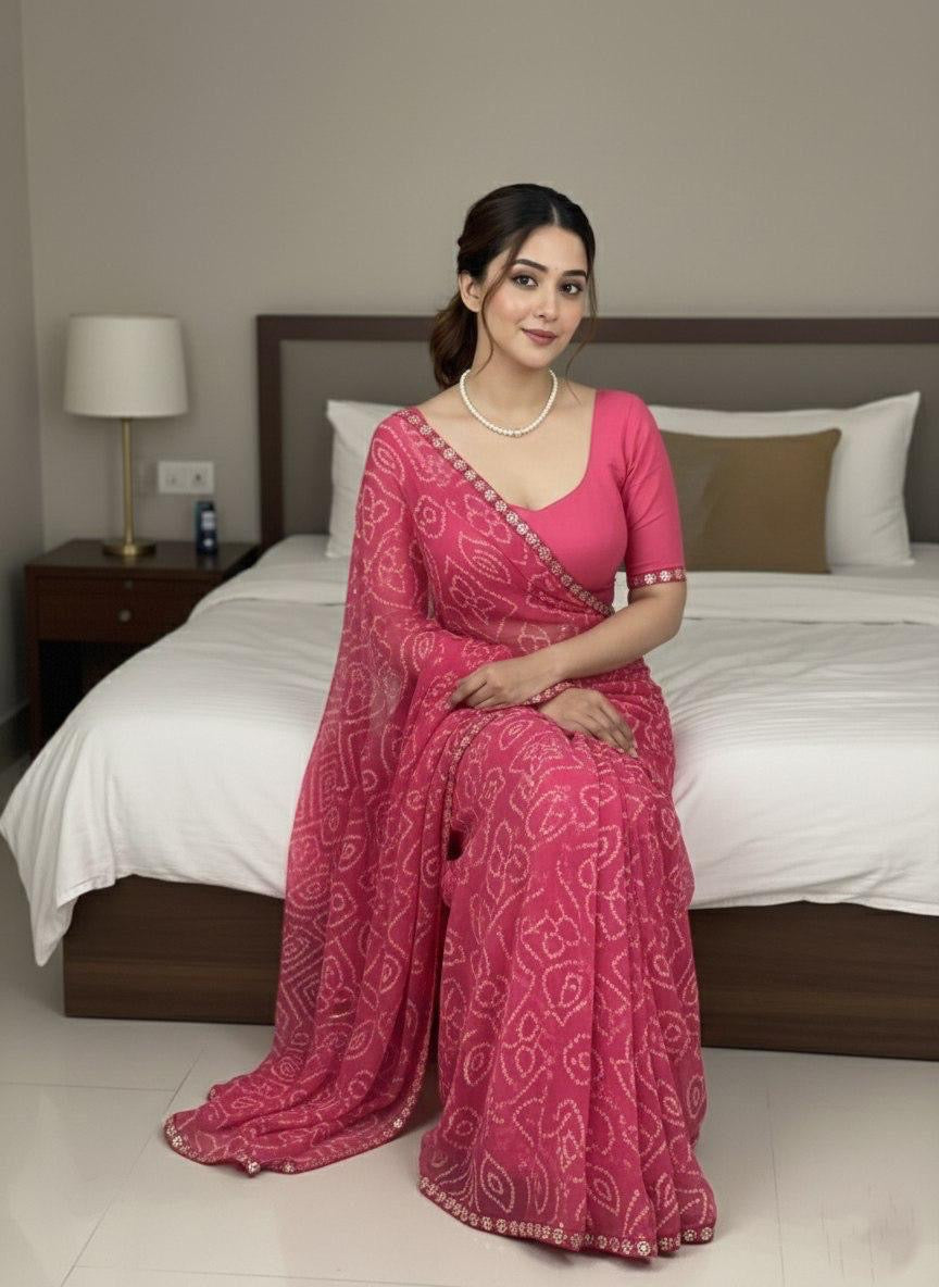 Pink Bandani Saree