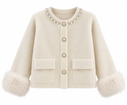 Milky Cream Faux Fur Cardigan