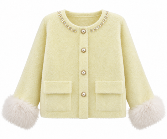 Butter Yellow Faux Fur Cardigan