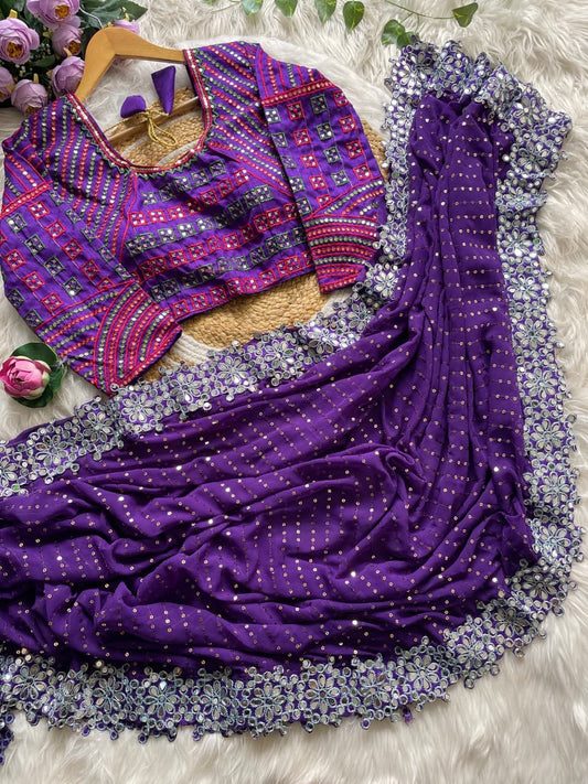 Mirror Saree & Blouse Set - Aubergine