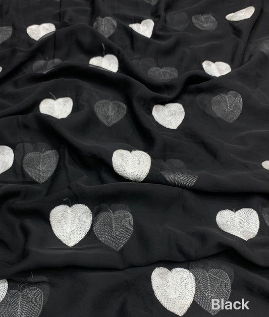 Black & White Heart Saree