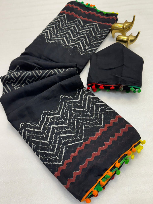 Rainbow PomPom Saree