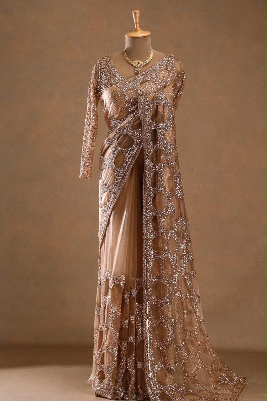 Designer Gold Sequin Saree