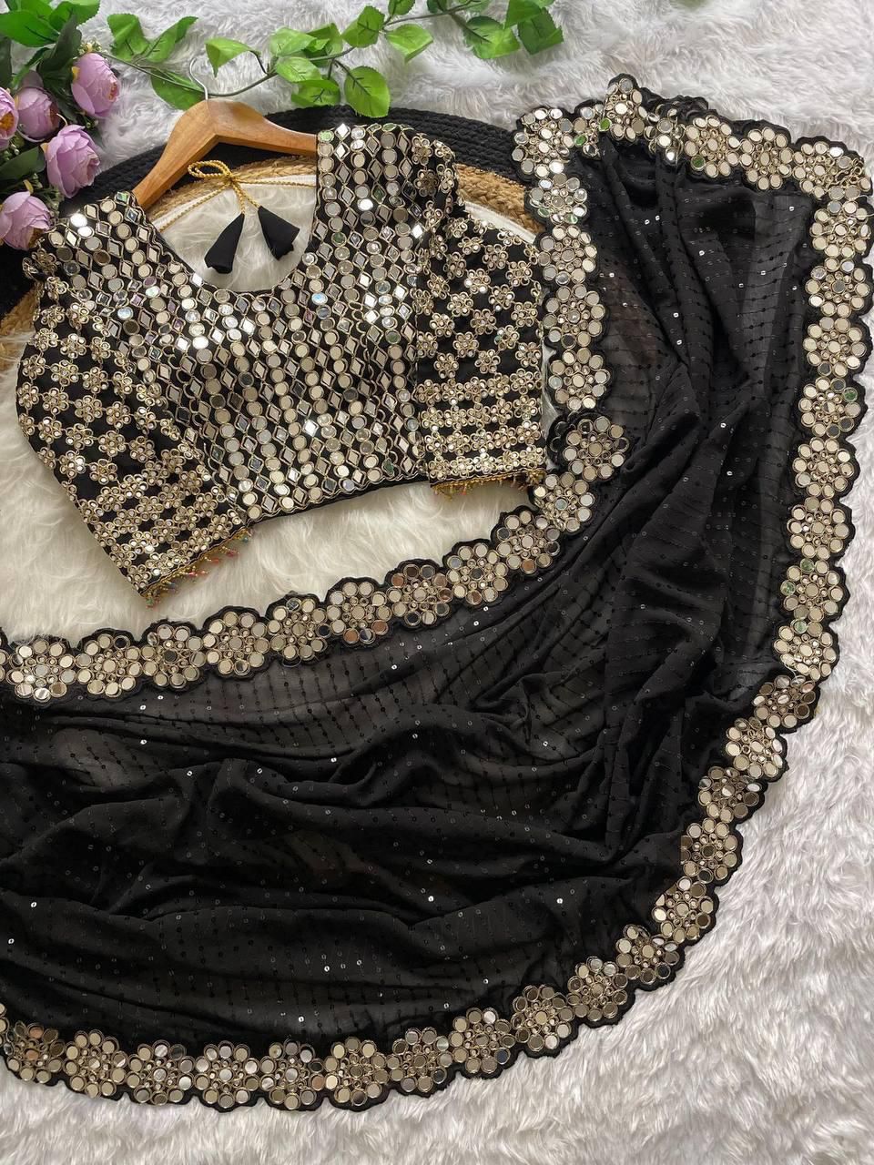 Mirror Saree & Blouse - Black
