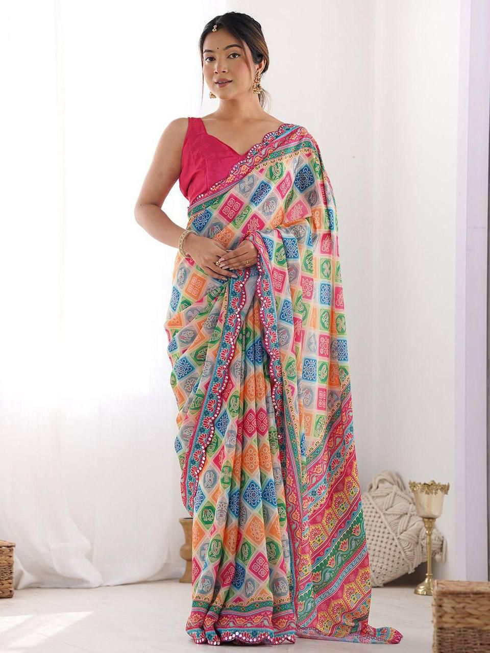 Multicolour Rangoli Saree