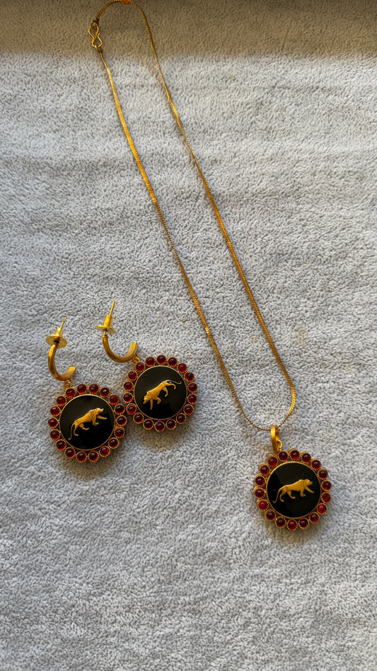 Ruby Panther Necklace & Earring Set