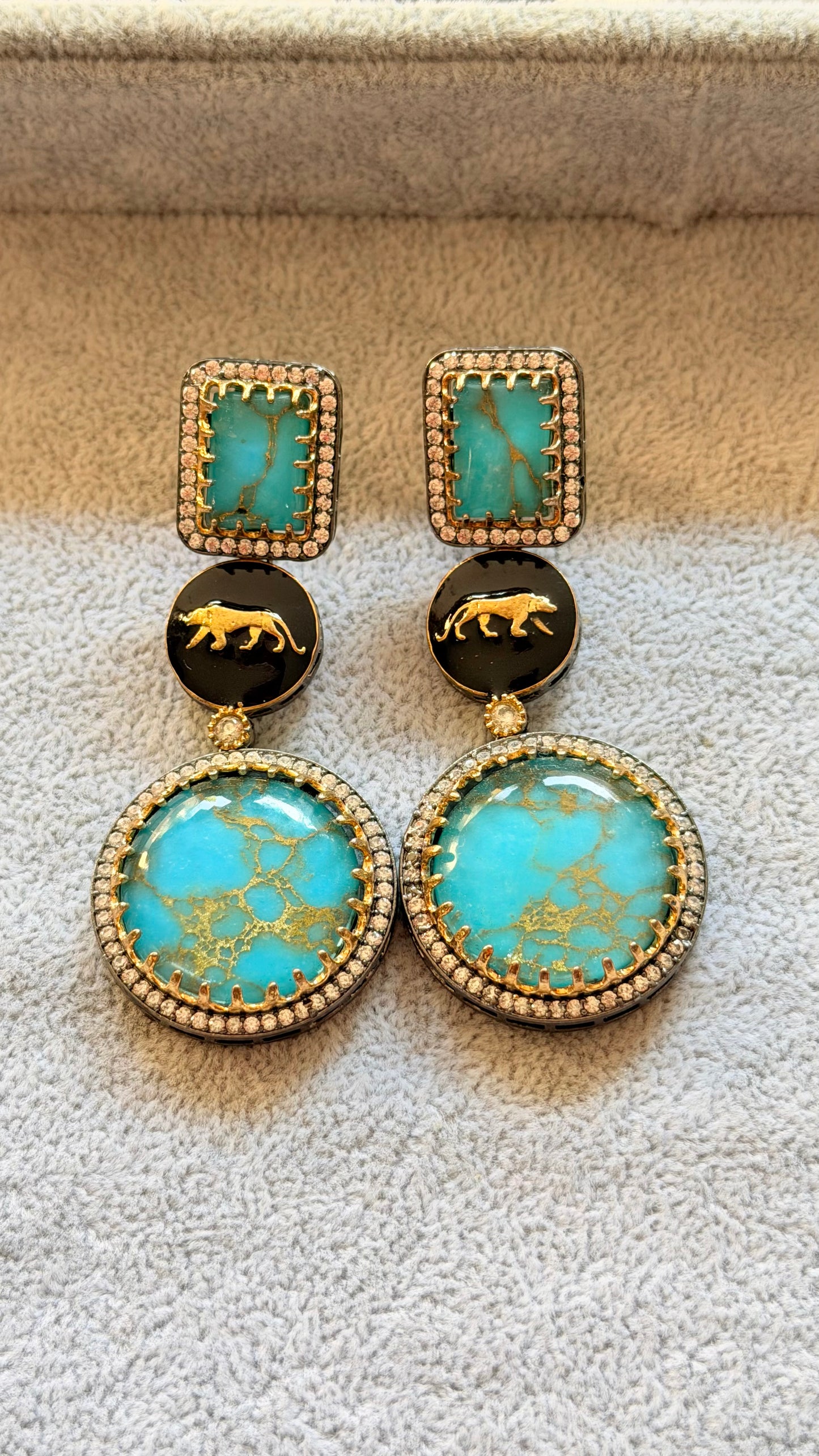 Turquoise Panther Statement Earrings