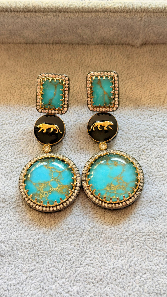 Turquoise Panther Statement Earrings